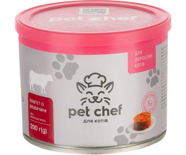 Корм влажный для взрослых кошек Pet Chef мясной паштет с говядиной 200 г