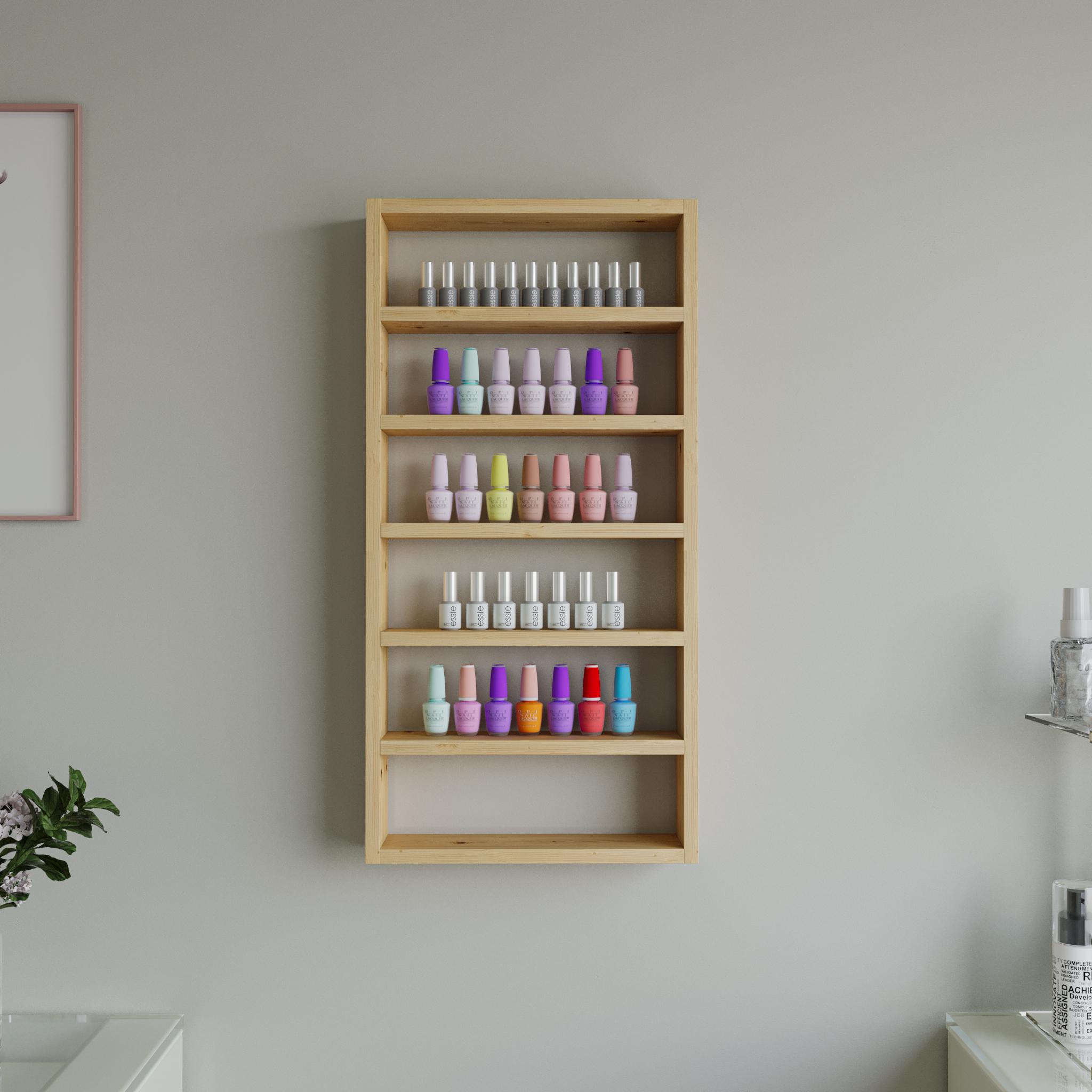Полка навесная деревянная для студии/салона красоты 36х73х9 см на 6 ярусов Сосна натуральная (GL-2)