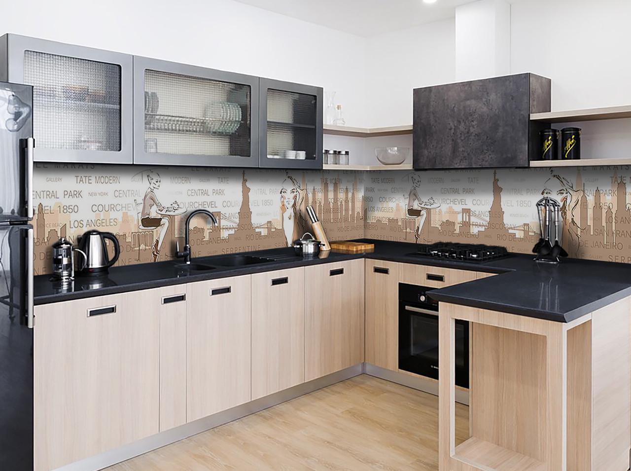 Кухонный фартук Статуя свободы девушка из самоклеющейся виниловой пленки 60х250 см Бежевый Кухонный фартук Статуя свободы девушка из самоклеющейся виниловой пленки 60х250 см Бежевый