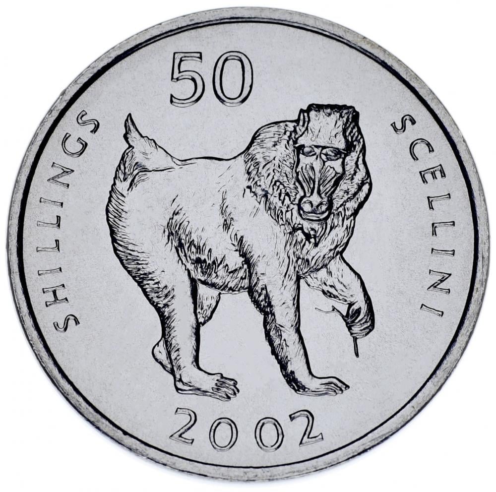 Коллекционная монета Сомали 50 шиллингов 2002 UNC Обезьяна (KM#111)