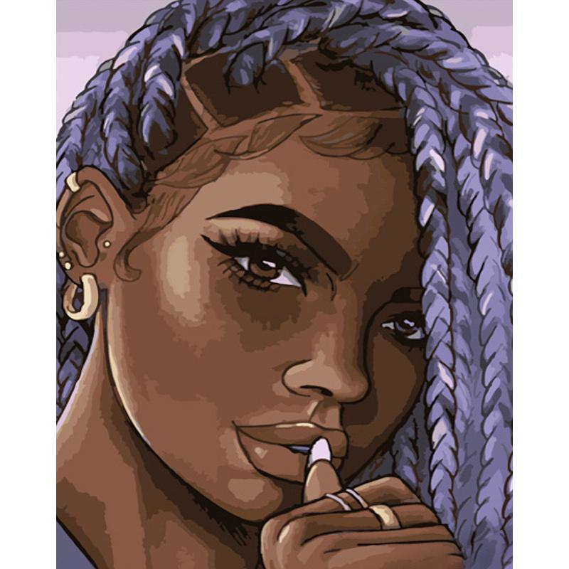 Картина за номерами Strateg Преміум Дівчина з косичками з лаком 40х50 см (GS772)