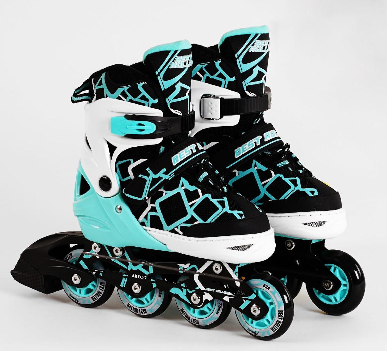 Роликовые коньки Best Roller PU колёса светящиеся в коробке р. 35-38 Black/Turquoise (116485)