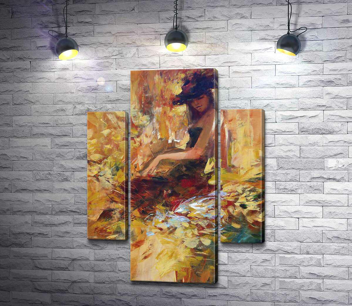 ᐉ Модульная картина ArtPoster Девушка в красной шляпе сидит среди ...