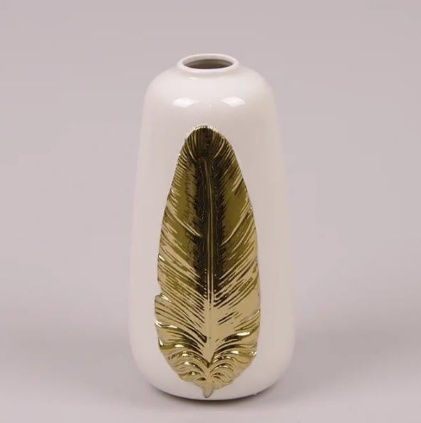 Ваза керамическая Flora с золотым пером Белый (26268)