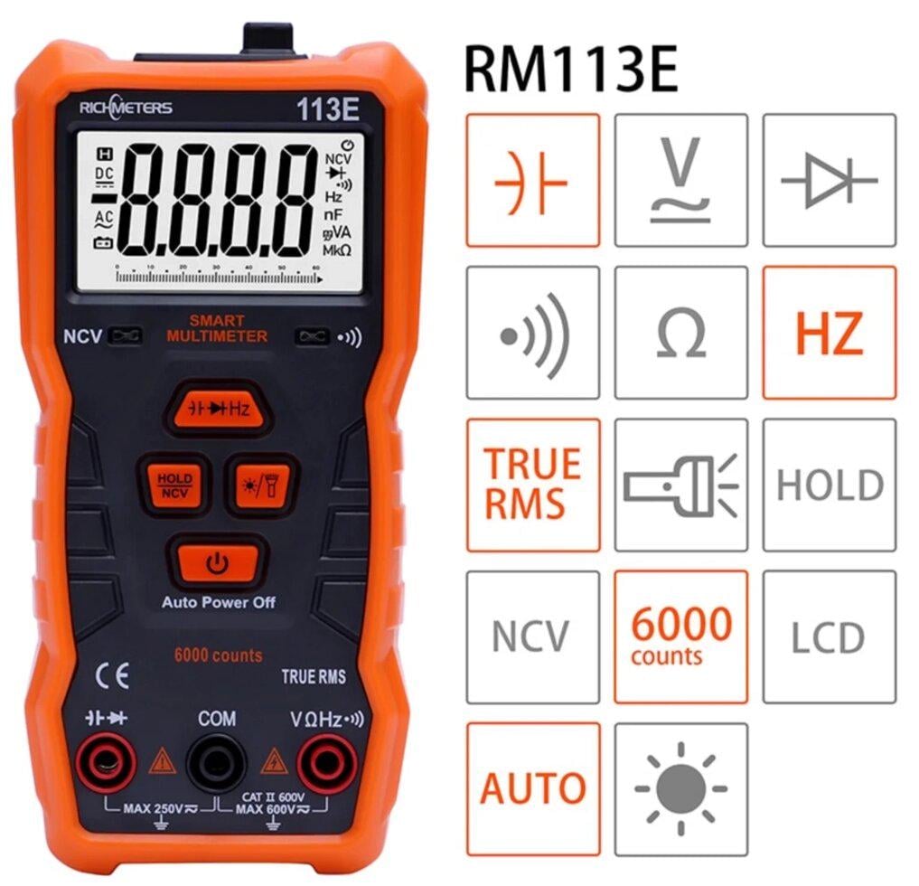 Цифровий мультиметр Richmeters RM113E AC / DC Помаранчево-Чорний (10416852) - фото 4