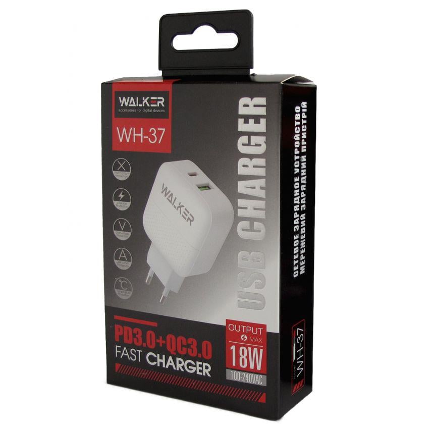 Сетевое зарядное устройство Walker WH-37 PD/3,0A+QC 3.0/3,4A/18W Black - фото 2 Сетевое зарядное устройство Walker WH-37 PD/3,0A+QC 3.0/3,4A/18W Black - фото 2