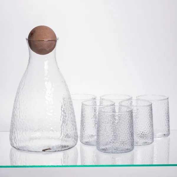 Набір для напоїв графин з бамбуковою кришкою та склянок 6 шт. Прозорий - фото 2