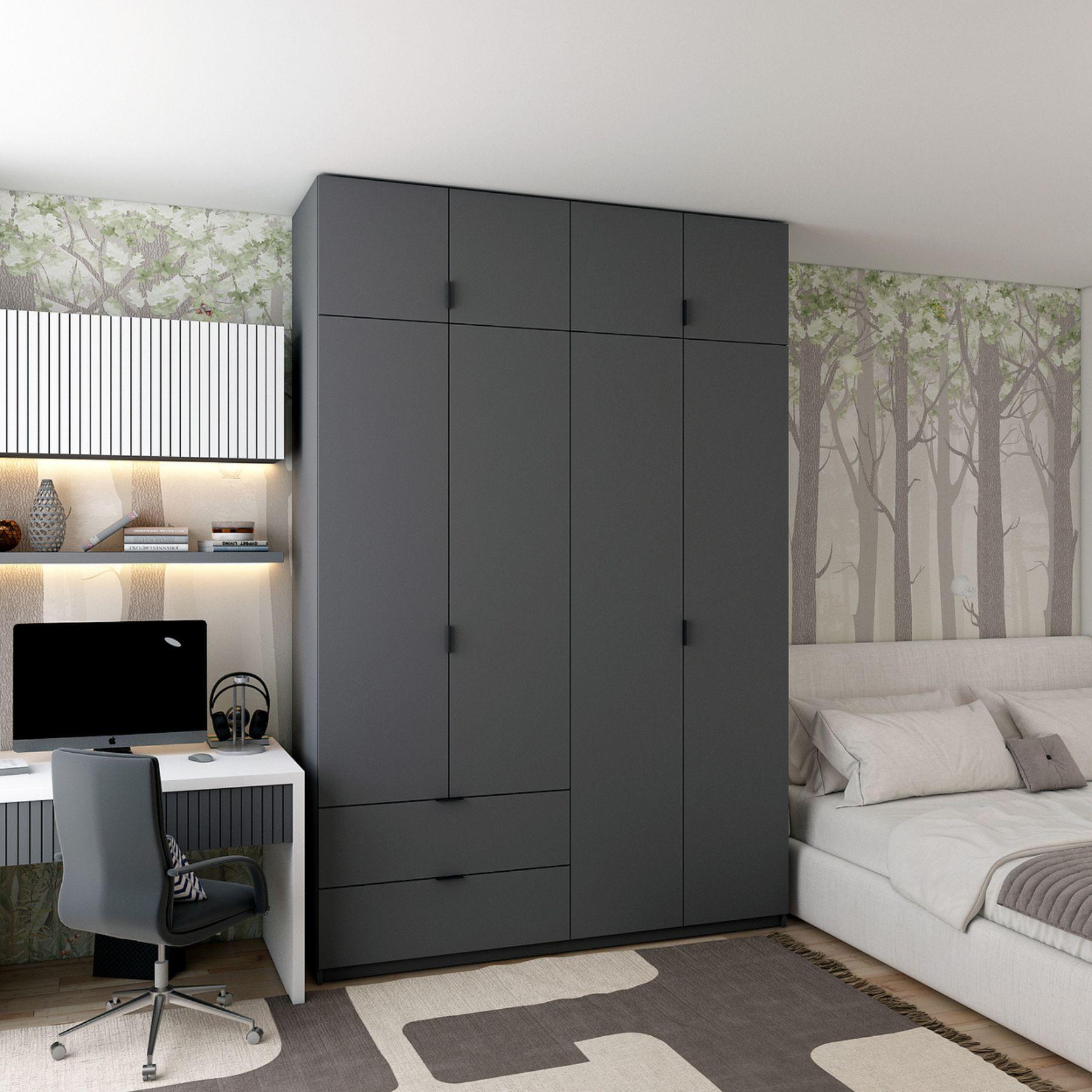 Шкаф распашной с антресолью Doros Лукас 160х50х240 см Графит (28057157) - фото 5 Шкаф распашной с антресолью Doros Лукас 160х50х240 см Графит (28057157) - фото 5