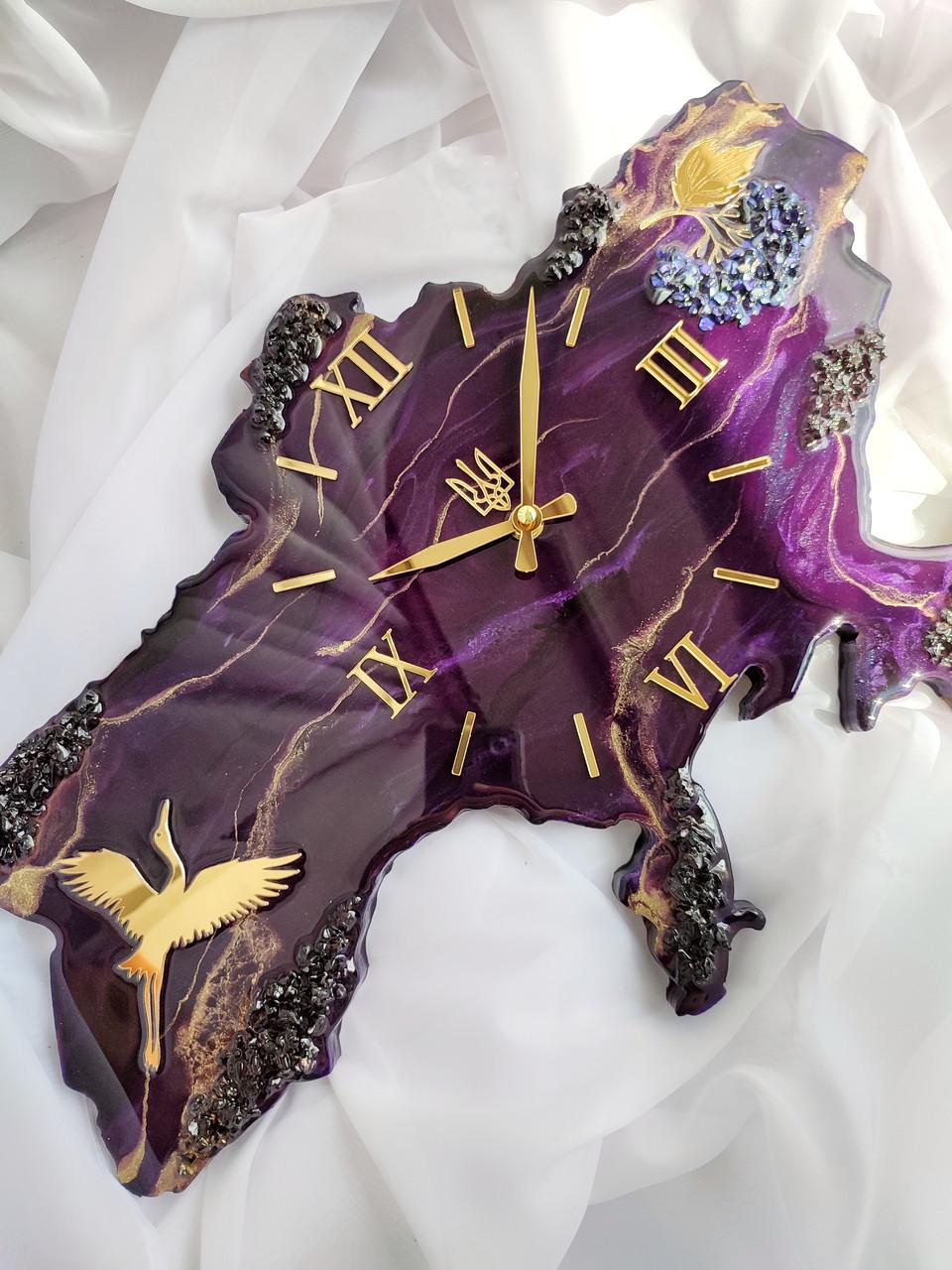 Часы настенные из эпоксидной смолы Карта Украины 80х51 см