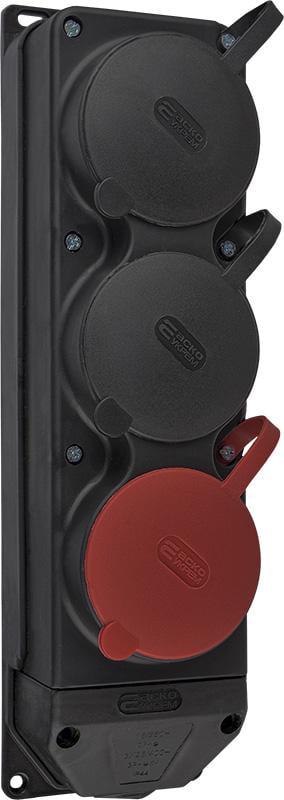 Колодка каучуковая АСКО-УКРЕМ с защитными крышками трехместная 3Р+ РЕ 1×25А/2×16Ax2P+PE IP44 (A0250010013)