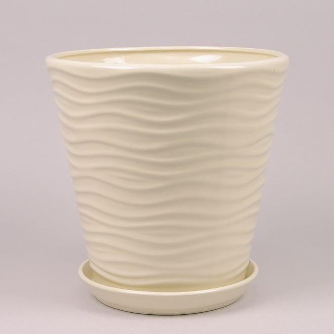 Горшок керамический Flora Волна глянец 9 л Бежевый (10556)