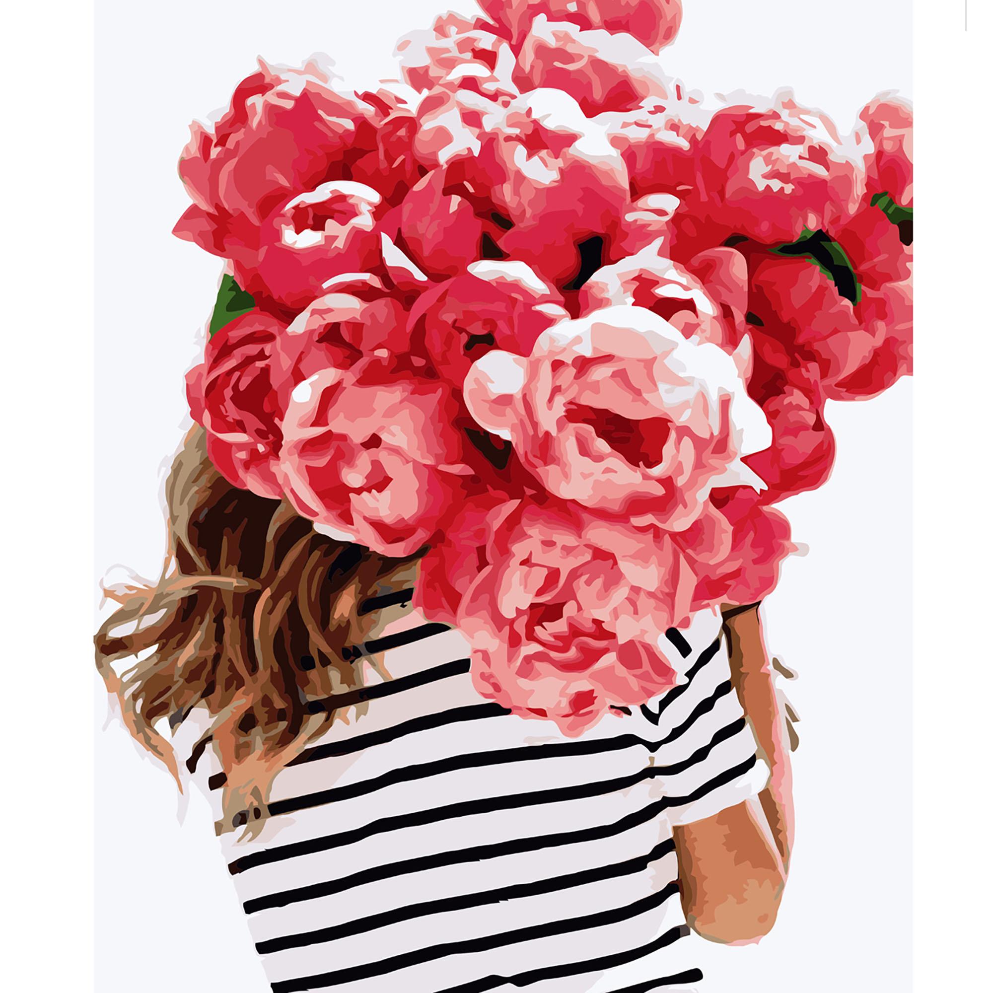 Картина по номерам Strateg Девушка с букетом пионов 40x50 см (VA-3129)