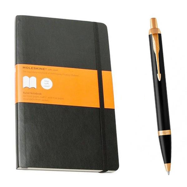 Комплект шариковая ручка Parker IM 17 Black и записная книжка Moleskine в линейку (124056)