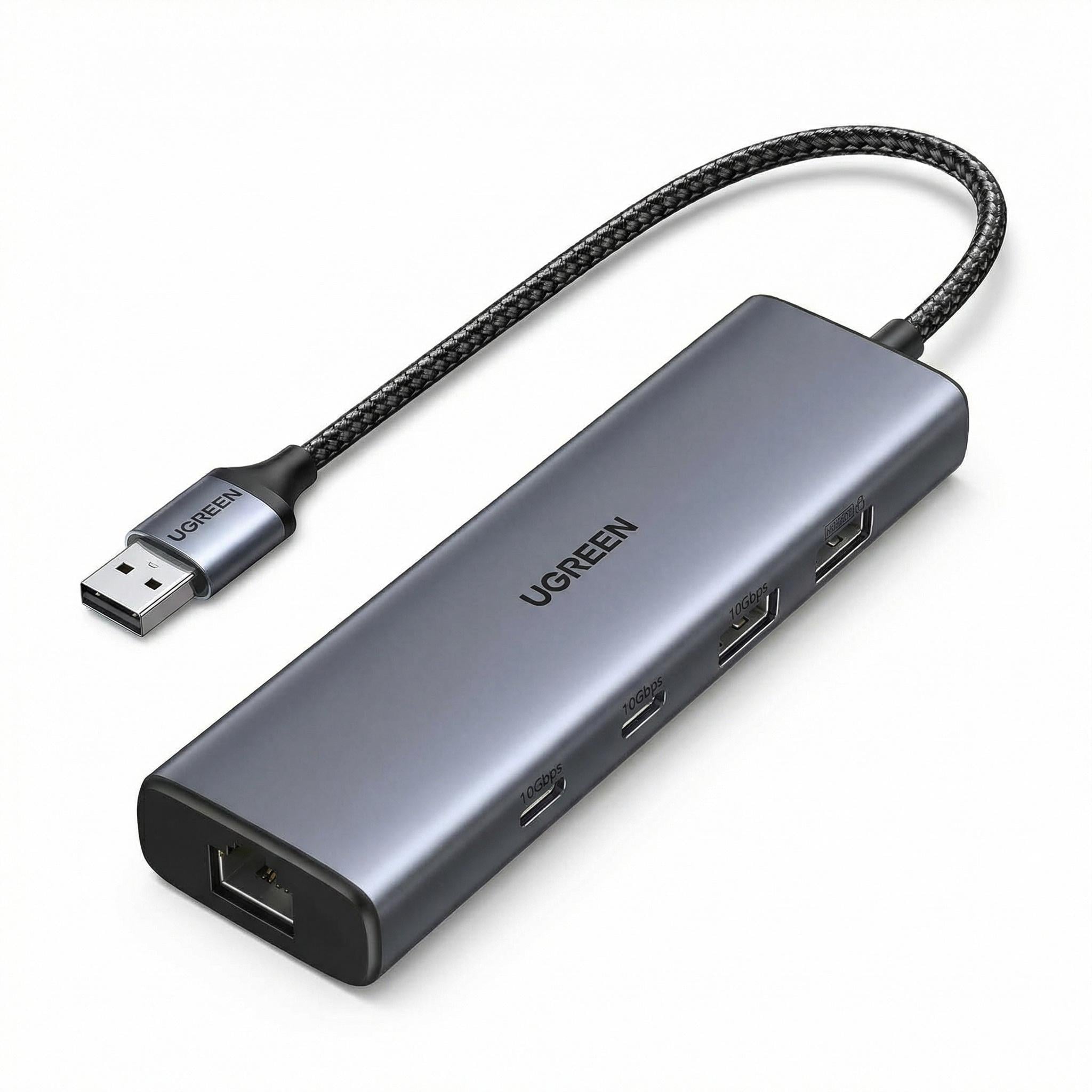 USB-хаб 5в1 UGREEN CM512 RJ45/2xUSB-C/2xUSB-A/10 Гбит/с/30 см Серый-космос (45321)