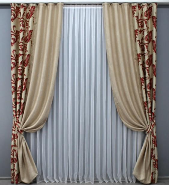 Шторы блекаут 1,25х2,7 м 2 шт. Бежевый/Бордовый (014дк/062шБ-143ш)