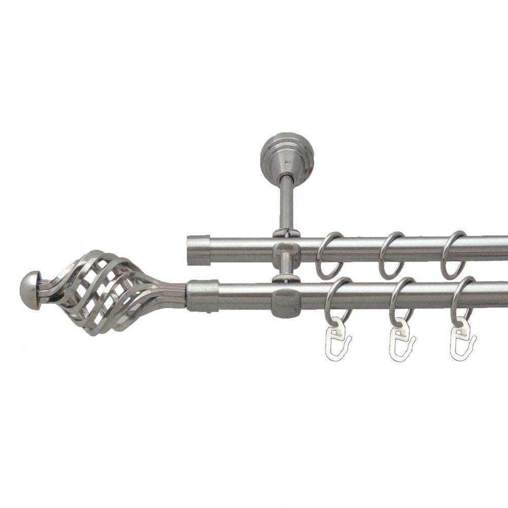 Карниз металлический Orvit Арезо двухрядный открытый/гладкая труба/кольцо металлическое Нержавеющая Сталь 16/16 мм 240 см (00-00013606)