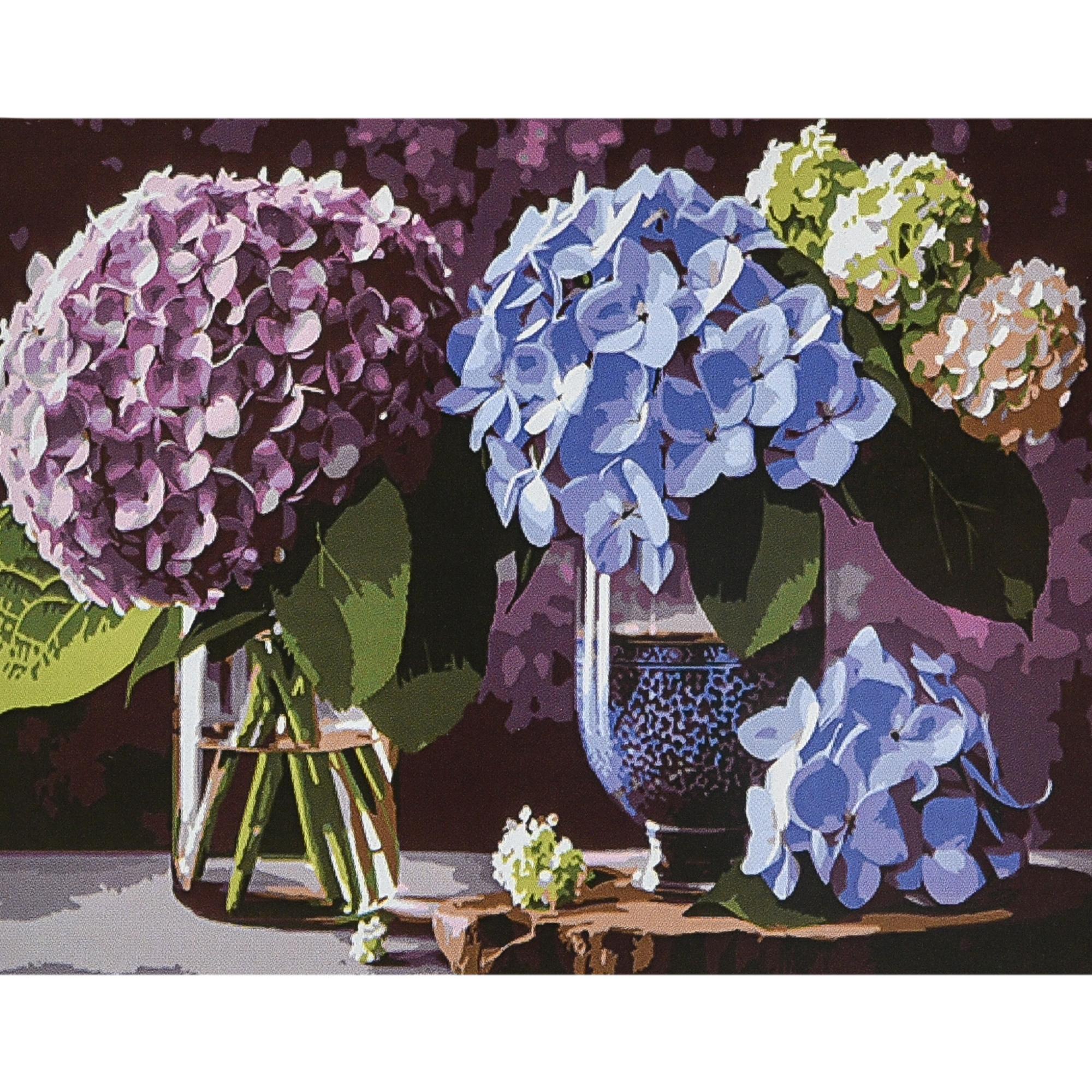 Картина по номерам Strateg Премиум Гармония гортензий с лаком и уровнем 40x50 см (Str-VA-4663)