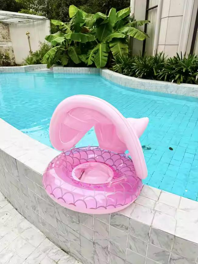 Надувная лодка-круг детская Русалка с навесом от солнца с 6+ до 4 лет Розовый - фото 2