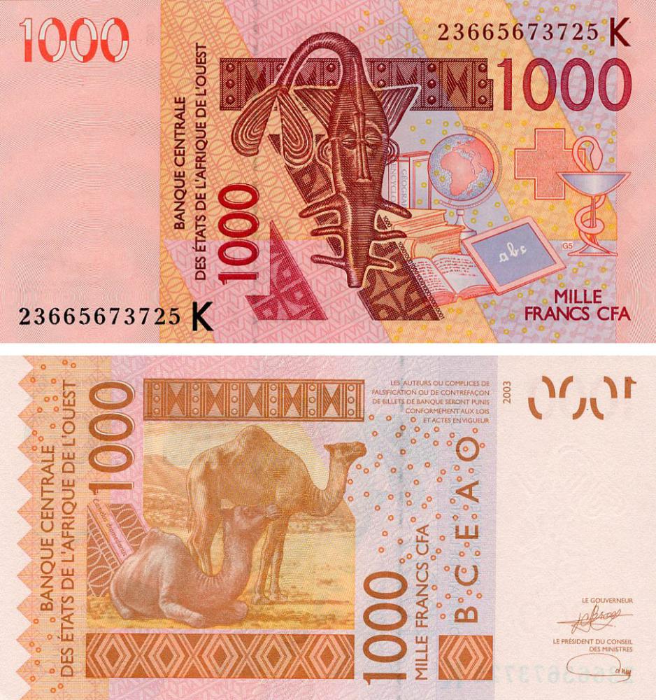 Коллекционная банкнота Западная Африка 1000 франков 2003 2012 K Сенегал UNC Верблюд (P715K)