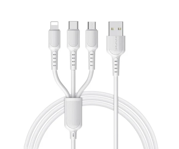 Кабель USB Borofone BX16 3в1 Easy IP+Micro/Type-C 1 м White