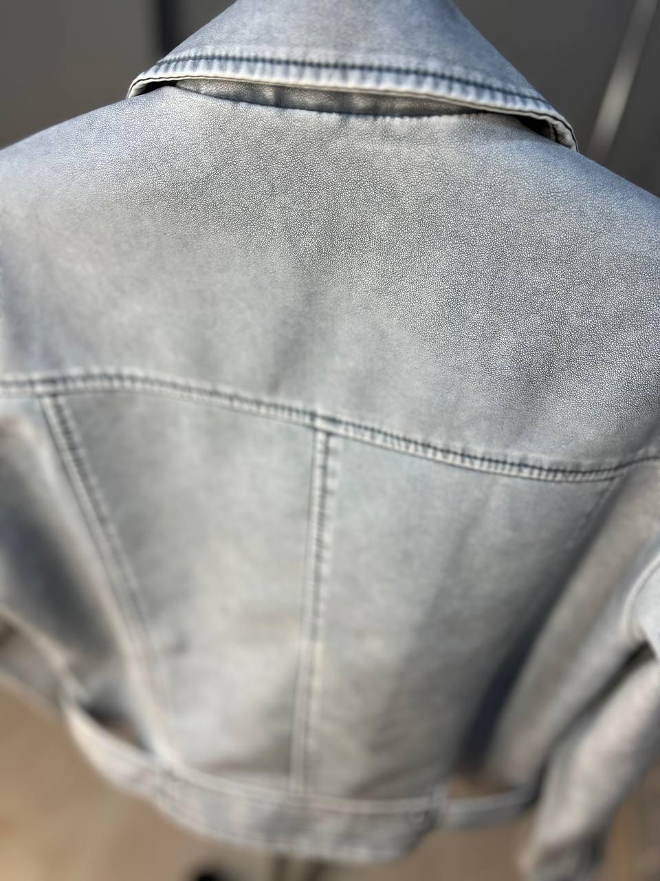 Куртка жіноча Aftf Basic 2362 косуха блискавки пояс варена штучна шкіра на підкладці M Сірий (2245) - фото 8