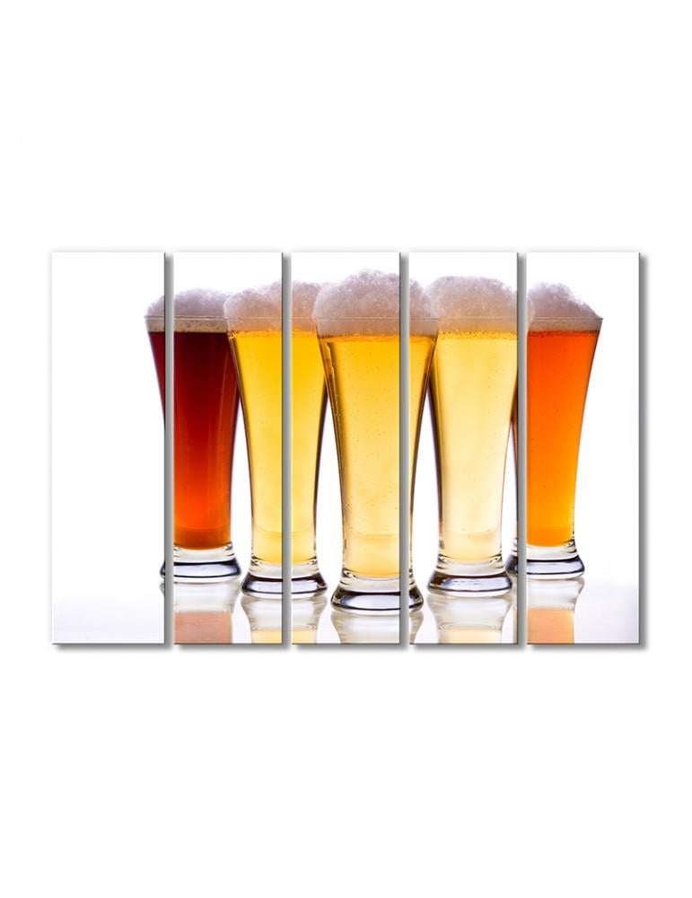 Картина модульная Пивные стаканы 5 модулей 120x180 см