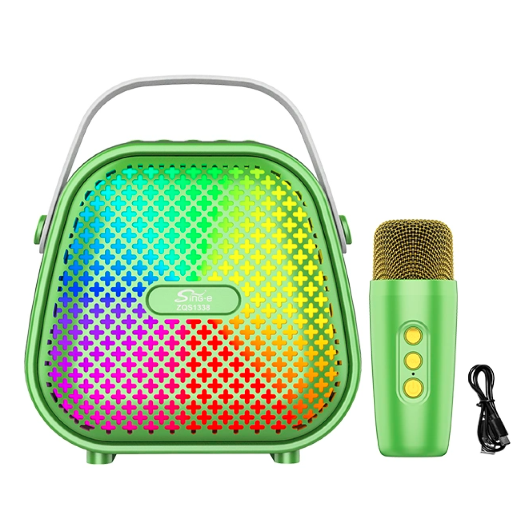 Детский набор для караоке Sing-e колонка с подсветкой/беспроводной микрофон Зеленый (365c1fcf)