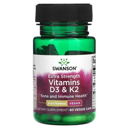 Витамин D3+K-2 Swanson Extra Strength D3&K2 5,000 IU&100 mcg 60 капс. (SW1804)