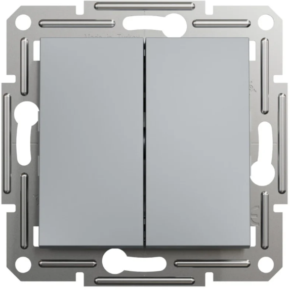 Выключатель двойной Schneider Asfora проходная сталь (28425600)