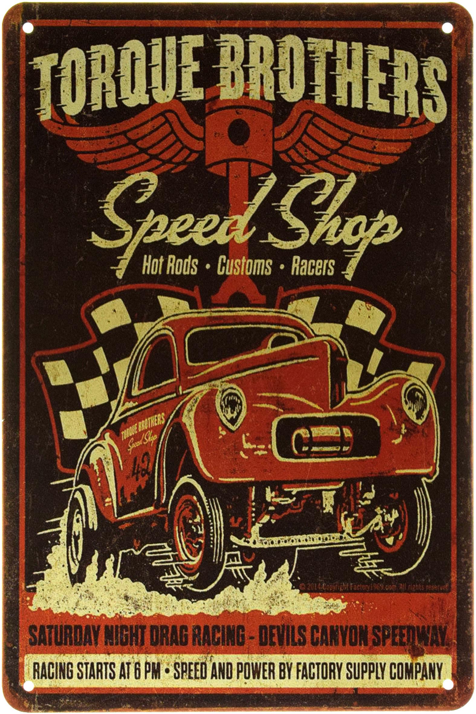 Табличка металлическая Torque Brothers Speed Shop 20x30 см