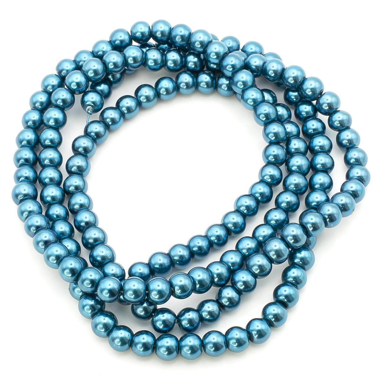 Бусины стеклянные на нитке под жемчуг 12 мм 80 см 77 шт. Синий (БЖ0012ш06)