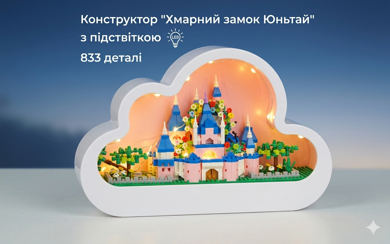 Конструктор Замок в облаках Юньтай с подсветкой 833 дет.