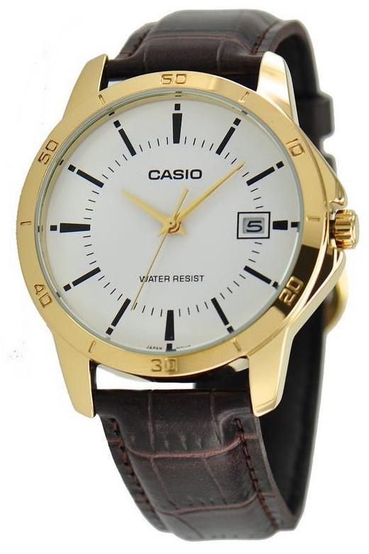 Часы мужские кварцевые Casio MTP-V004GL-7AUDF модуль №5058 с кожаным ремешком Золотой (520042623)