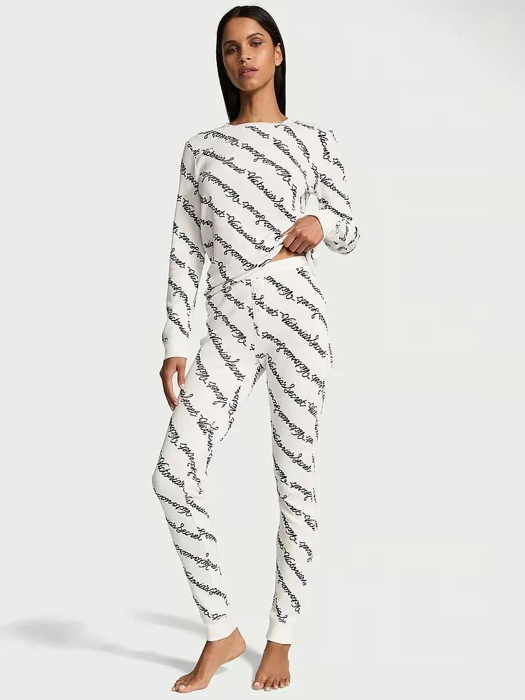 Піжама бавовна сорочка/штани Victoria's Secret Thermal Long Pajama Set L Білий (2681286D)