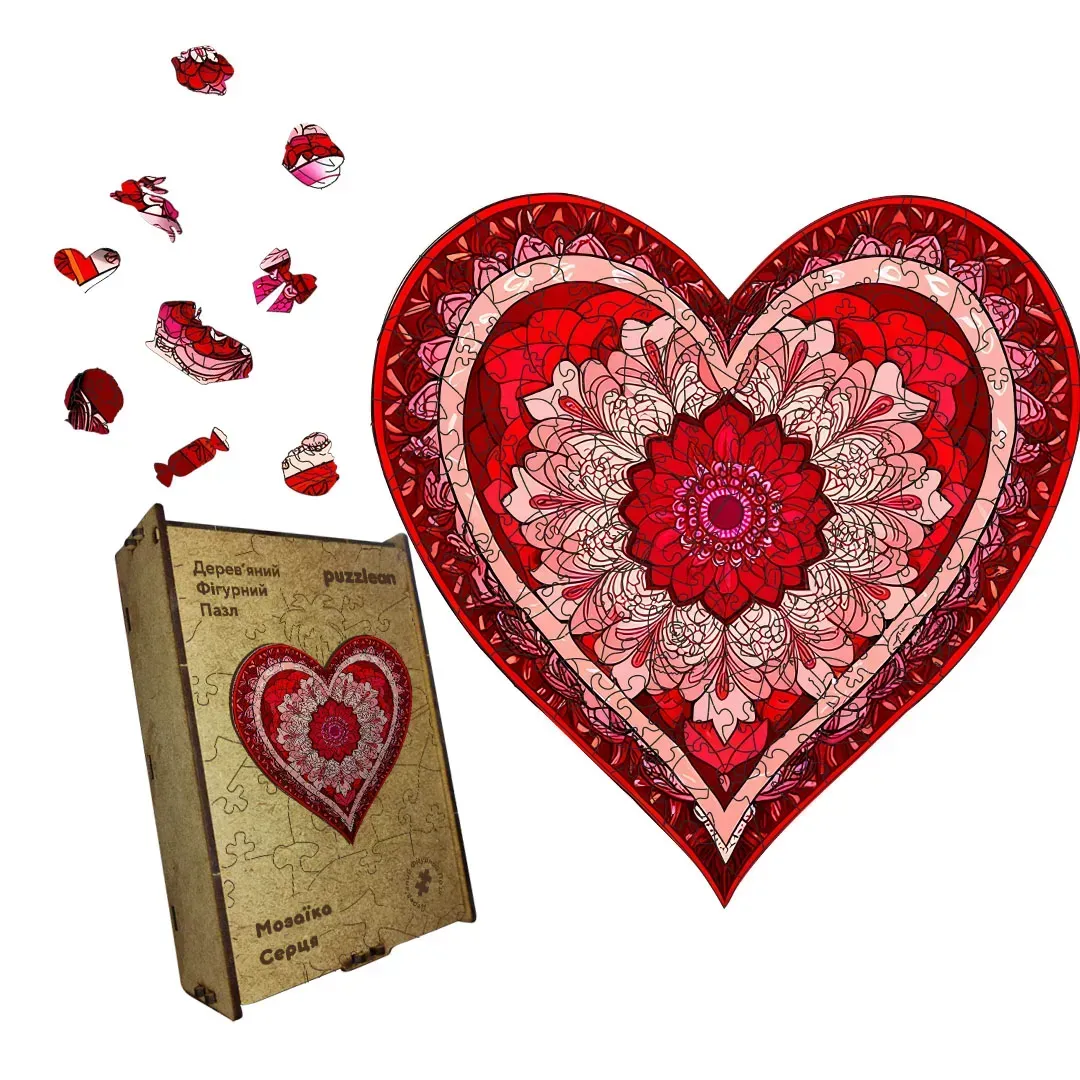 Пазл дерев'яний фігурний мозаїка серця А2 300+ ел.