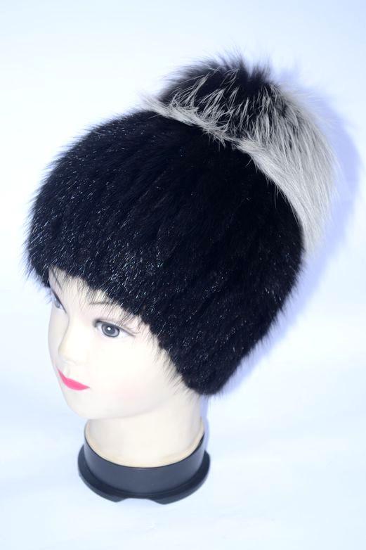 Шапка женская теплая из меха ондатры и песца (28542)