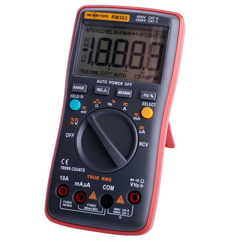 Мультиметр цифровий True RMS багатофункціональний Richmeters RM303 з NCV-детектором та підсвіткою Червоно-чорний (168-31-181-553)