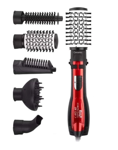 Фен-щетка для укладки волос RAF R.416 Brush Ceramic 1200 Вт 5в1 Черно-красный (13775444)