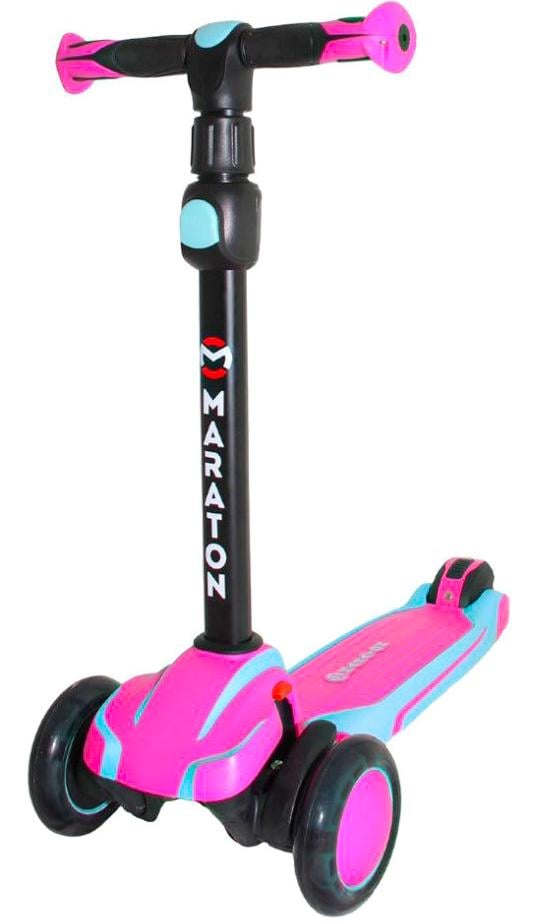 Самокат детский трехколесный Maraton Global G с регулируемой ручкой и светящимися колесами Розовый/Голубой (013e43a4)