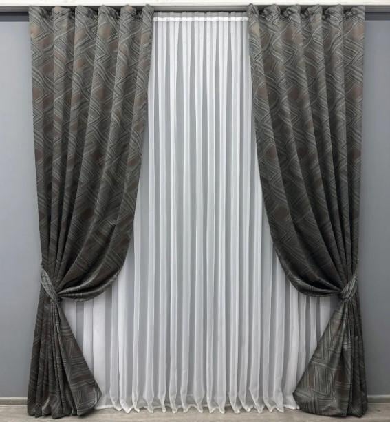 Комплект штор жаккард Mystery 1,5х2,9 м 2 шт. Серый/Коричневый (1621ш)
