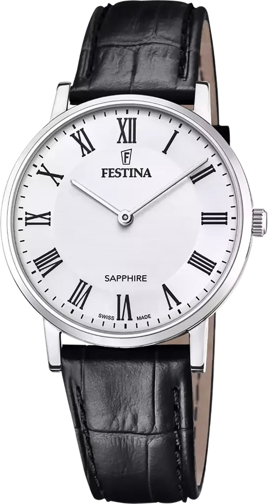 Наручные часы мужские Festina F20012/2 Classics Swiss Made со стальным корпусом/сапфировым стеклом WR 50 м и белым циферблатом