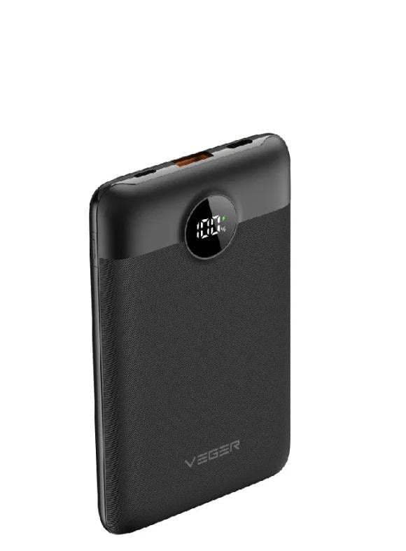 Внешний аккумулятор VEGER 10000 mAh with built-in cables Type C/Lightning PD QC3.0 2A 22,5W C11 Черный (W1170)