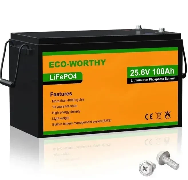 Аккумулятор LiFePO4 Eco-Worthy 25,6V 100Ач 2560Wh BMS >4000 циклов литий-железо-фосфатная Аккумулятор LiFePO4 Eco-Worthy 25,6V 100Ач 2560Wh BMS >4000 циклов литий-железо-фосфатная