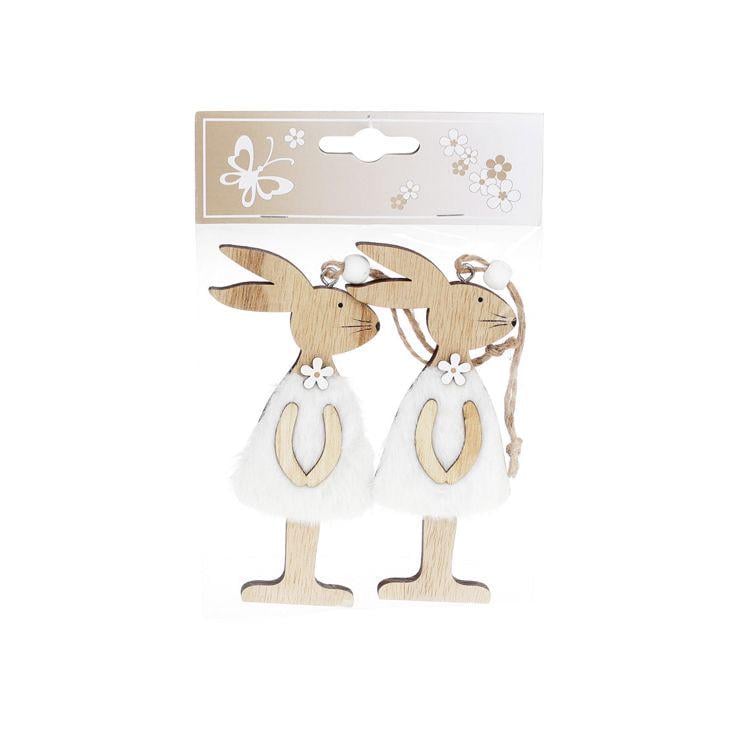 Декор пасхальный на подвесе BonaDi Зайчик 13 см 2 шт Белый (781-977)