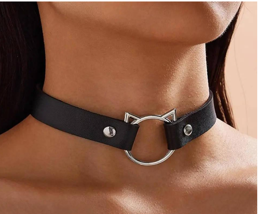 Чокер кожаный кошка с ушками Черный