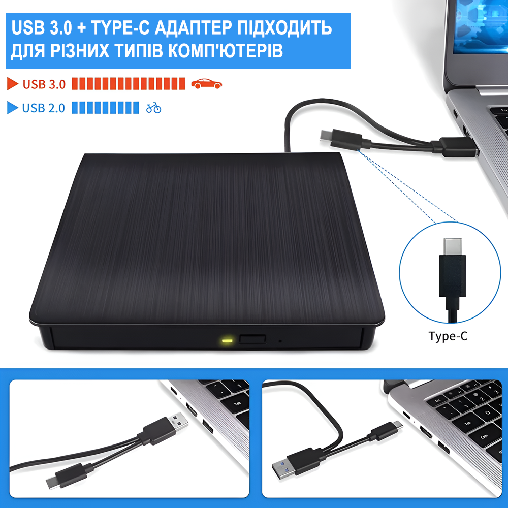 Дископривод внешний оптический Addap USB 3.0+ Type-C EDB-02 - фото 2
