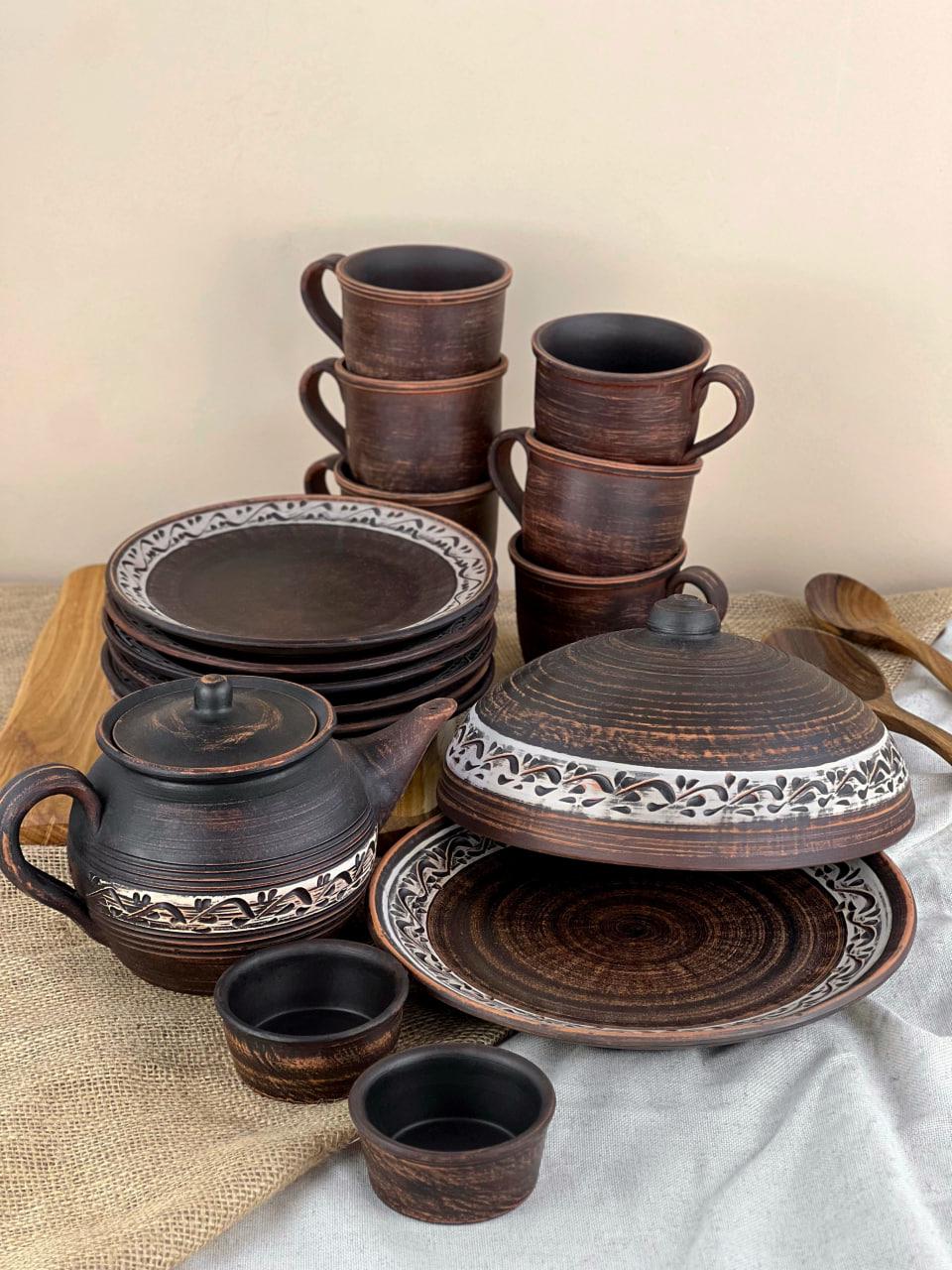 Набор керамической глиняной посуды для блинов ангоб на 6 человек (3101-2)