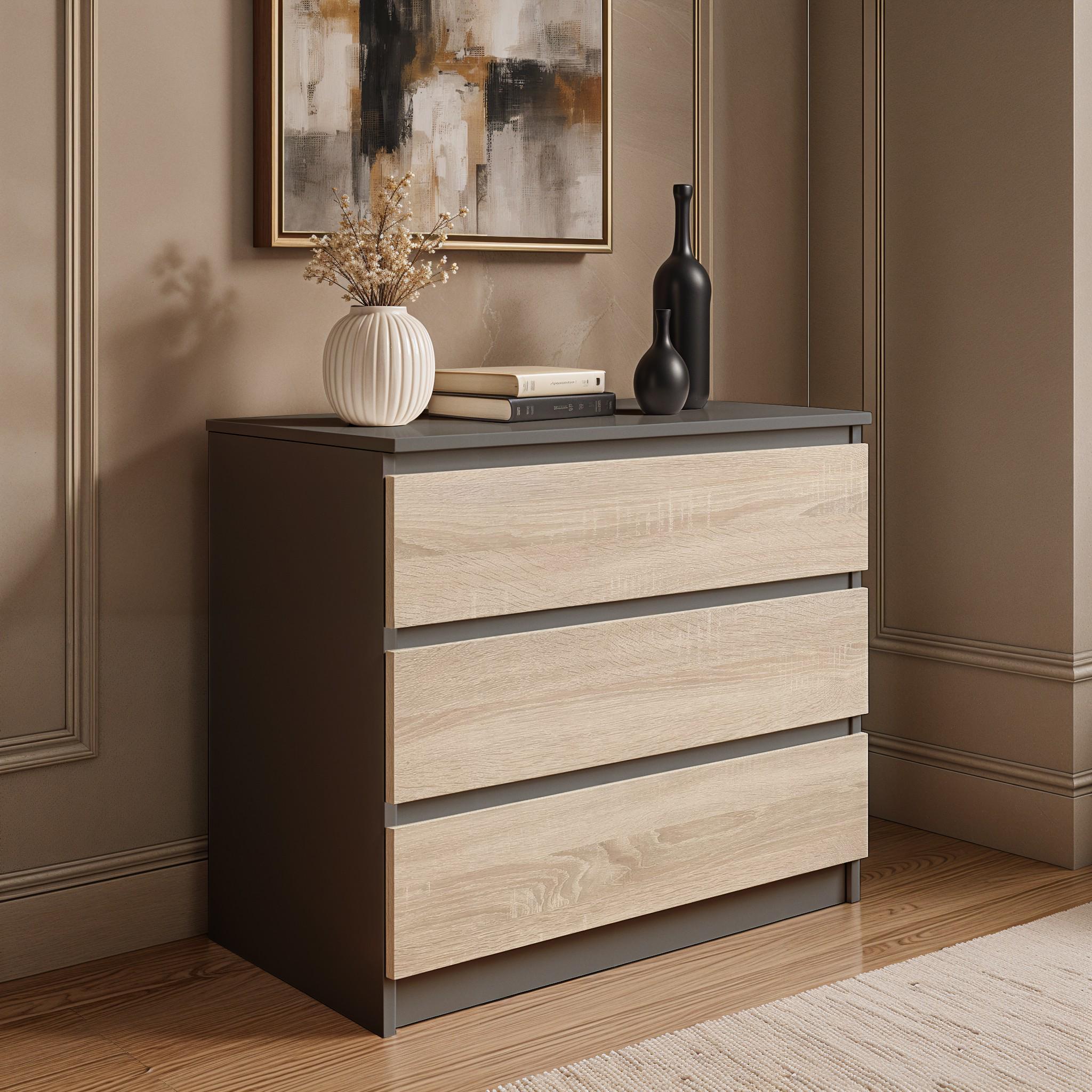 Комод на 3 ящика без ручек FT-214 800х400х755 мм Антрацит/Дуб сонома - фото 2