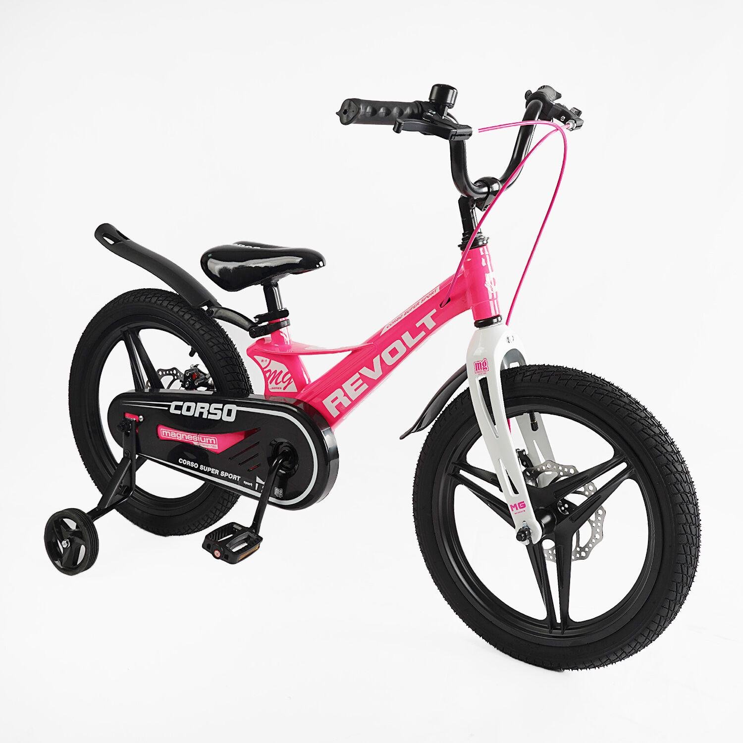 Велосипед двухколесный Corso Revolt магниевая рама 18" с дополнительными колесами Розовый (MG-18736)