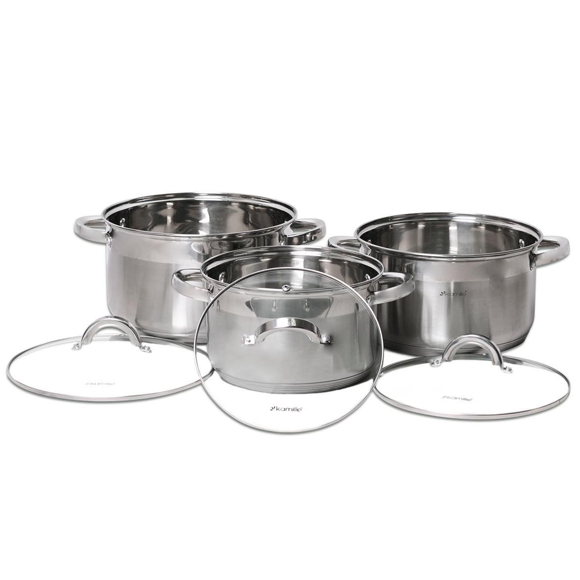 Набір каструль із кришками Kamille КМ-5630S із нержавіючої сталі із 6 предметів Сталевий (150-84-5630S) - фото 2 Набір каструль із кришками Kamille КМ-5630S із нержавіючої сталі із 6 предметів Сталевий (150-84-5630S) - фото 2
